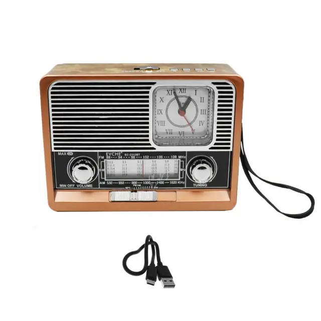 Φορητό Ηχείο Bluetooth με Ραδιόφωνο – Φως LED και Ρολόι FM/TF/USB EC-2113BT Καφέ