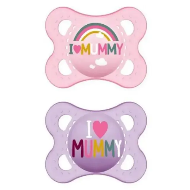 Mam Ι Love Mummy & Daddy Πιπίλες σιλικόνης (115SG2) 2-6 Μηνών Μωβ-Ροζ, 2τμχ