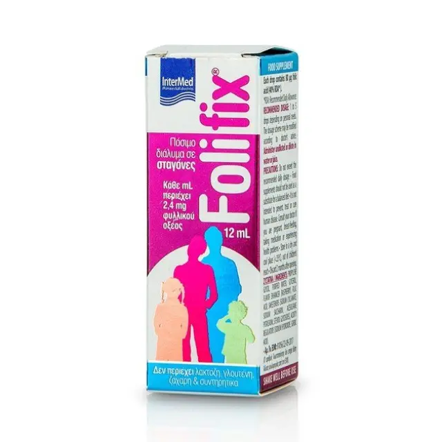 InterMed Folifix Oral Solution Drops Συμπλήρωμα Διατροφής Πόσιμου Φυλλικού Οξέως σε Σταγόνες 12ml 2