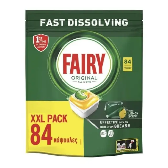 Fairy caps original πλυντηρίου πιάτων λεμόνι XXL 84 τεμαχίων