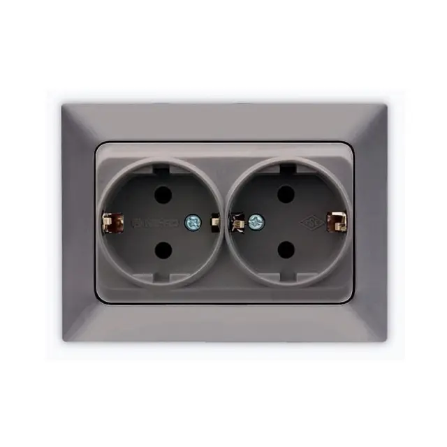 Πρίζα Σούκο Διπλή Χωνευτή 16Α Γραφίτης 8.2x11x4.5cm