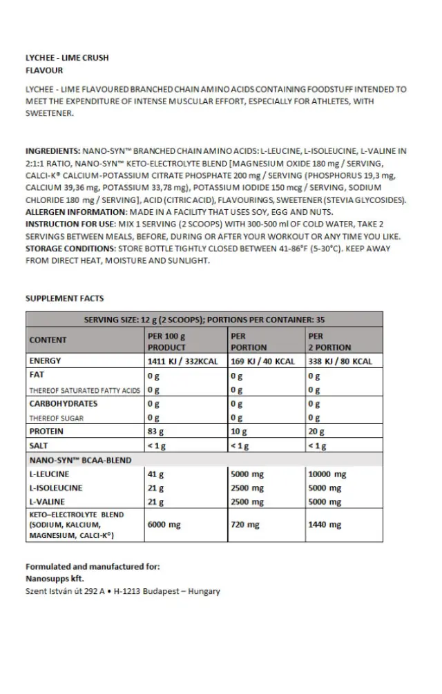 Nanosupps Amino Acid BCAA Nano Lychee-Lime Crush, 420 g 2
