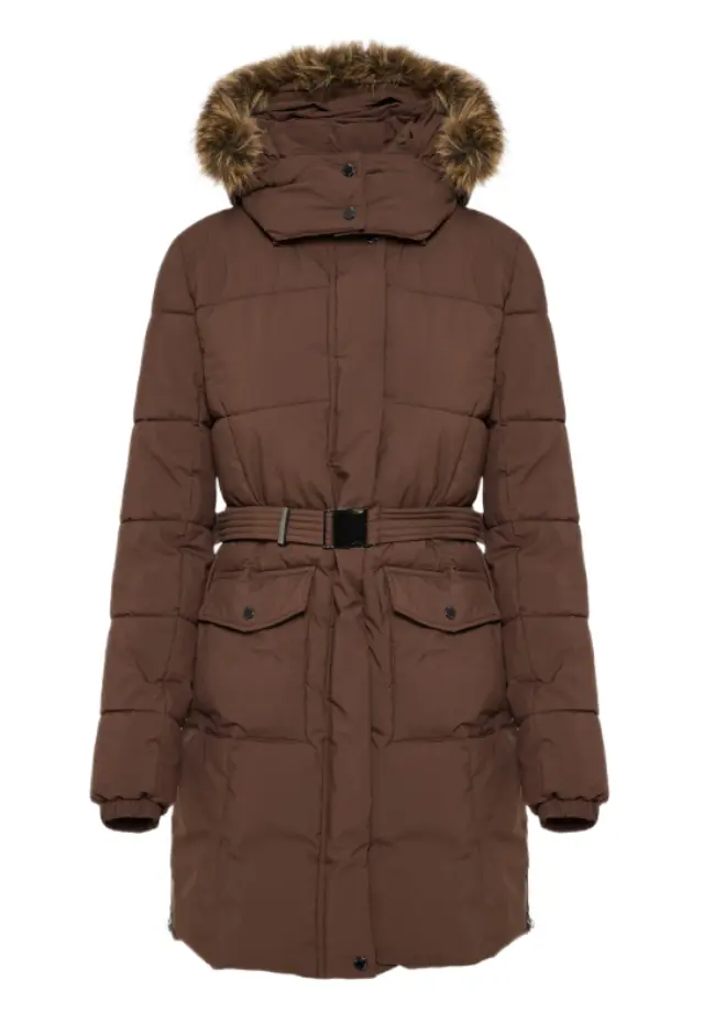 Funky Buddha γυναικείο μακρύ puffer μπουφάν με ζώνη και κουκούλα FBL014-101-01-2