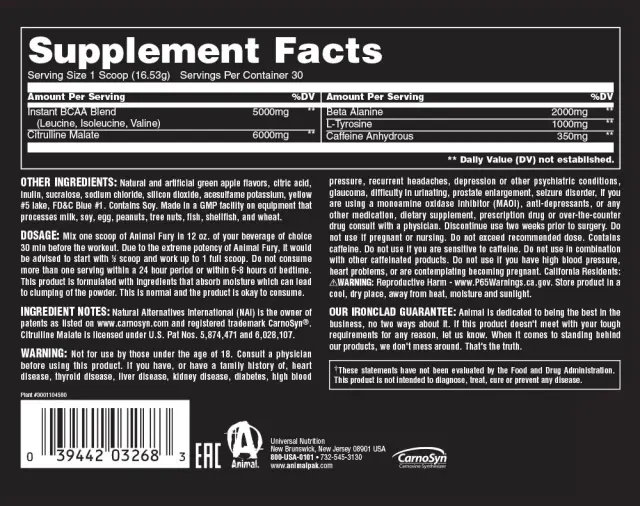 Universal Nutrition Animal Fury Green Apple, 30 Servings 2