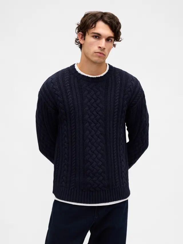 Relaxed Cable-Knit Πουλόβερ NAVY