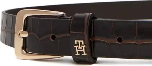 Tommy Hilfiger Γυναικεία Μικρή Ζώνη Croco-Print Δέρμα με Τετράγωνη Αγκράφα Καφέ 95cm 2