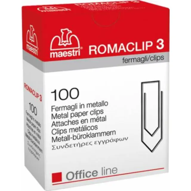 Roma Clip Συνδετήρες Μεταλλικοί MAESTRI No 3 (Ασημί) (100 Τεμάχια) (ROM407313)