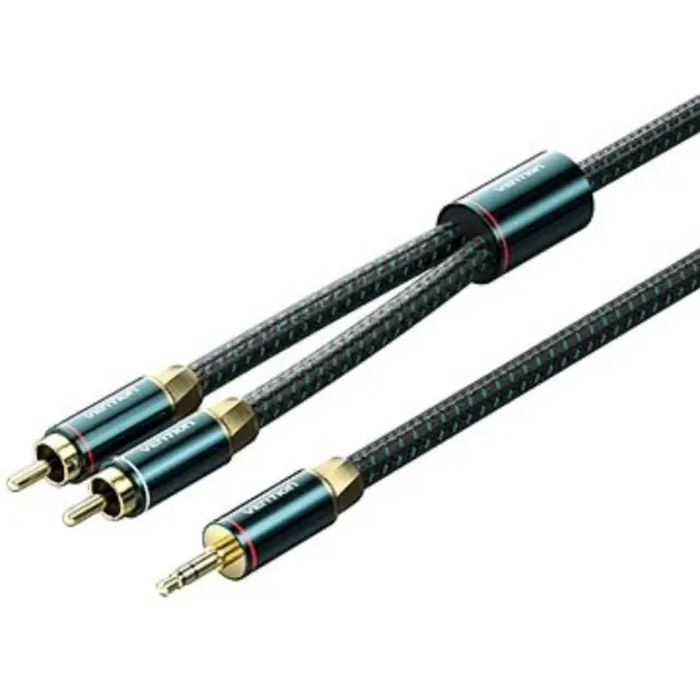 VENTION Cotton Braided 3.5mm Male to 2RCA Male Audio Cable 1M Green Copper Type (BCSGF) (VENBCSGF)