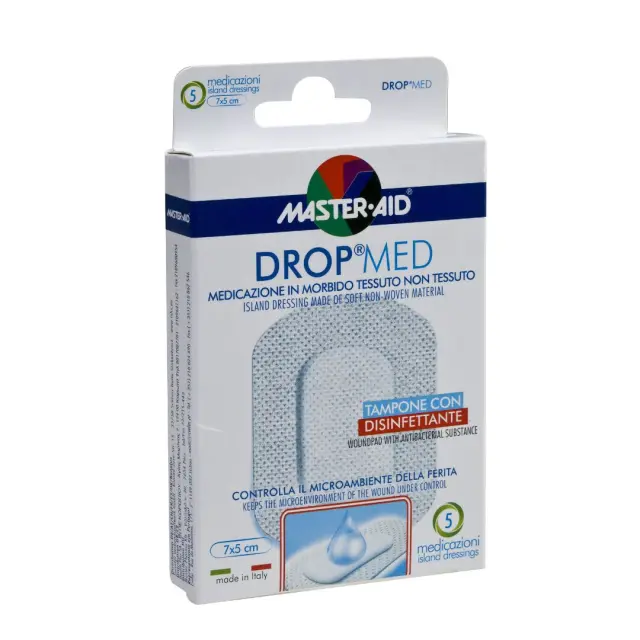 Master Aid Drop Med Αυτοκόλλητες Αντικολλητικές Γάζες 5x7cm (4,2x2,6), 5 τεμάχια