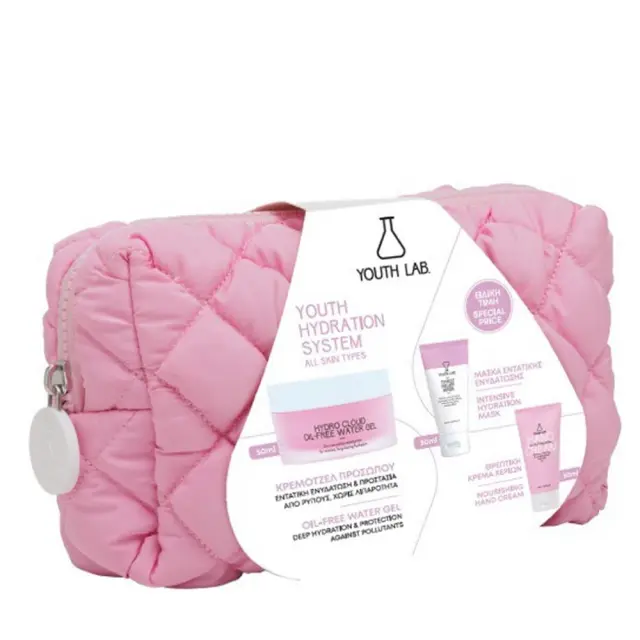 YOUTH LAB Hydration System Hydro Cloud Oil Free Water Gel-Κρεμοτζέλ, 50ml & Thirst Relief Mask-,Μάσκα Ενυδάτωσης, 50ml & Hand Cream-Κρέμα Χεριών, 50ml