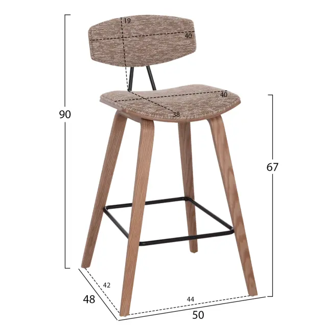 ΣΚΑΜΠΟ ΜΠΑΡ ΜΕΣ.ΥΨΟΥΣ FB99984.01 PLYWOOD ΣΕ WHITEWASH-ΚΑΦΕ ΥΦΑΣΜΑ 50x48x90Υεκ. 2