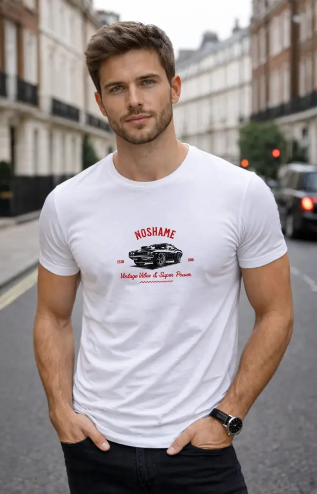 T-shirt Noshame® Λευκό με τύπωμα Vintage - 132568 - XXL