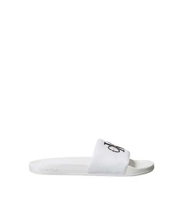 Calvin Klein - Ανδρικές Παντόφλες Slide Canvas Logo YM0YM01393-0K4 Λευκό