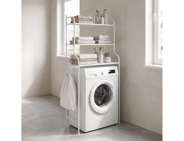 Επιδαπέδια ραφιέρα μπάνιου Bathroom Solutions μεταλλική, με 3 ράφια και διαστάσεις 65x25x155cm - Λευκό DD1000890