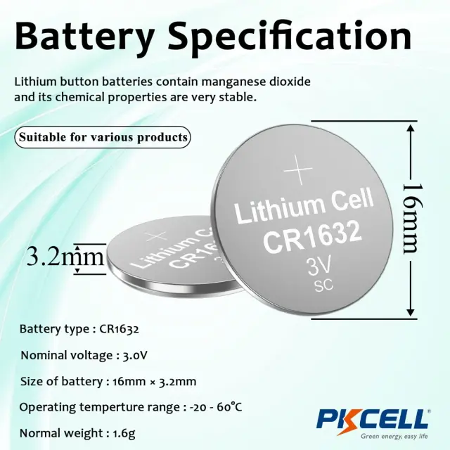 Pkcell Κουμπί Λιθίου CR1632-1B (1τμχ) 01.005.0117 3