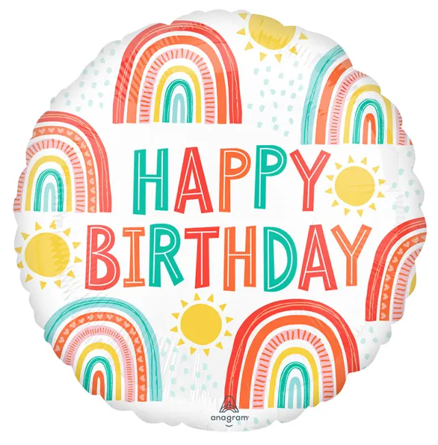 Μπαλόνι Φοιλ 17 Retro Rainbow Birthday / 43 εκ