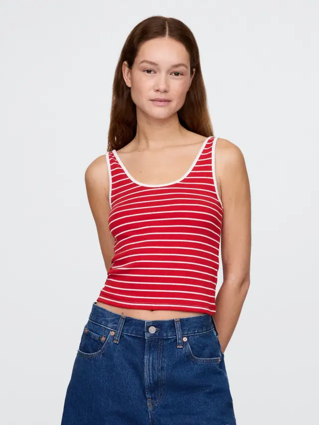Modern Cropped Αμάνικο Τοπ Red stripe - XL