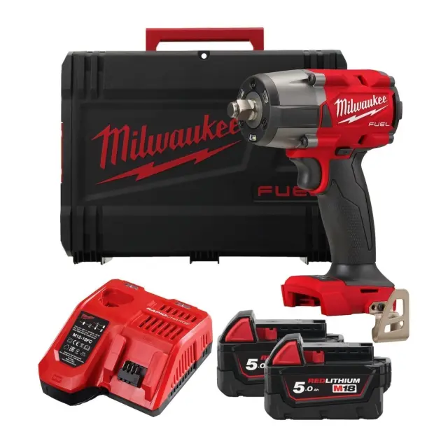 Milwaukee 4933478450 - Μπουλονόκλειδο Μπαταρίας M18 FMTIW2F12-502X, 1/2 Μεσαίας Ροπής με Δαχτυλίδι Συγκράτησης με 2 Μπαταρίες 5.0Ah (2x 5.0Ah) + Φορτιστή σε Βαλίτσα Μεταφοράς