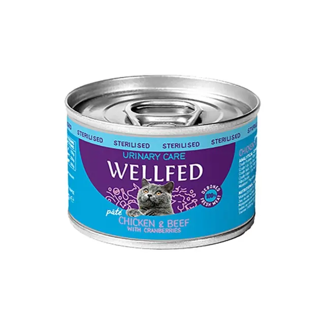 Wellfed Cat Adult Sterilised Urinary Care Πατέ Με Κοτόπουλο, Μοσχάρι & Cranberries 200gr Μονόχρωμο