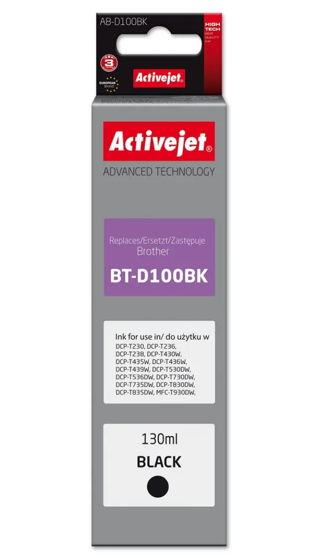 Activejet AB-D100Bk Ink cartridge for Brother printers, replacement for Brother BT-D100BK; Supreme; 130 ml; black