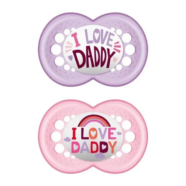 MAM Πιπίλες Original Σιλικόνης Ι Love Daddy Μωβ / Ροζ με Θήκη για 6-16 μηνών 2τμχ 2