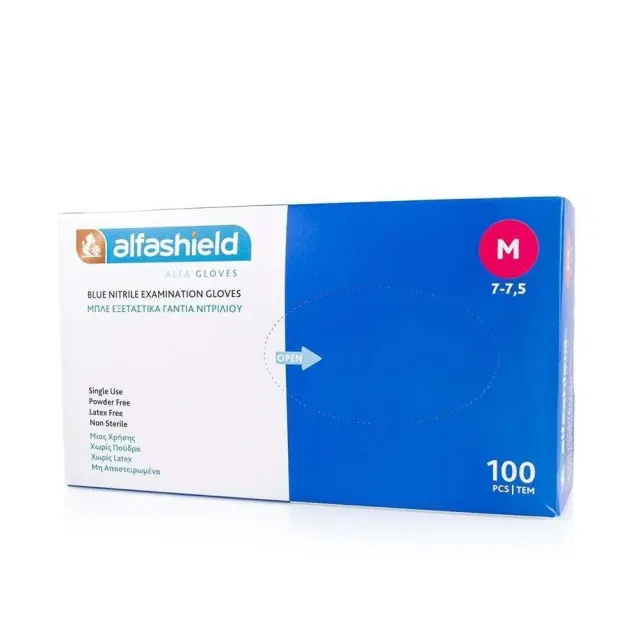 Karabinis Medical Alfashield Alfa Gloves Γάντια Νιτριλίου Χωρίς Πούδρα σε Μπλε Χρώμα 100τμχ MEDIUM