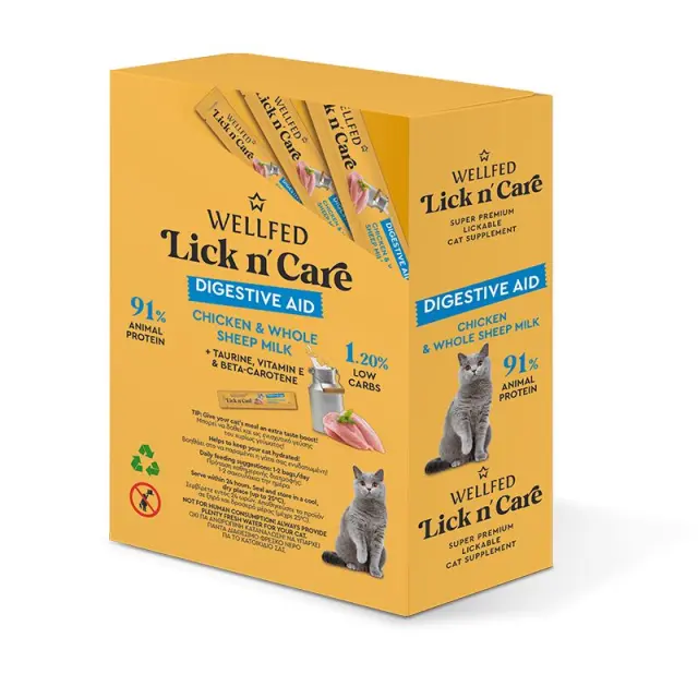 WellFed Lick n Care Digestive Aid Λιχουδιά για Γάτες με Κοτόπουλο & Γάλα 15gr