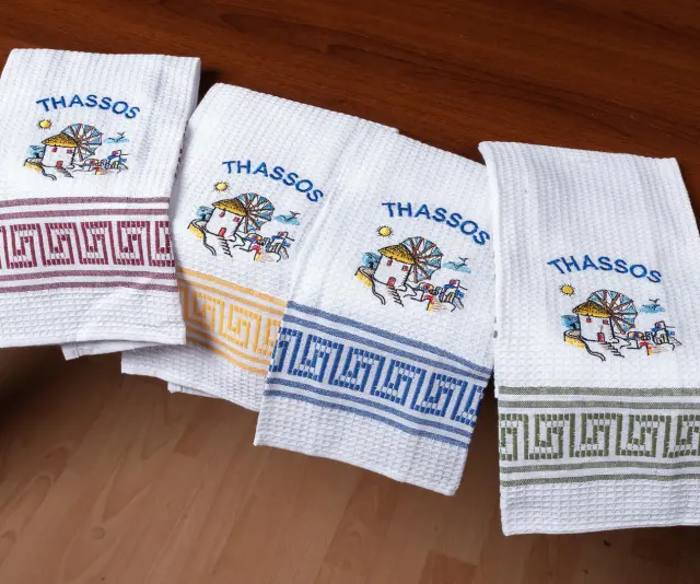 Σετ 12 τεμαχίων ποτηρόπανα (45cm x 65cm) ανεμόμυλος THASSOS - -