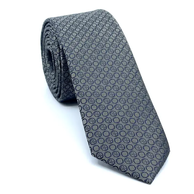 Γραβάτα Microfiber σε Γκρι Μοτίβο Σετ με Μαντηλάκι 2