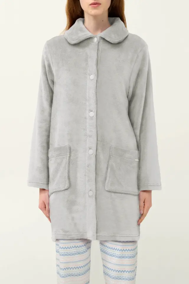 Κουμπωτή Γυναικεία Ρόμπα Fleece Vamp 23281 GRAY SILVER 2