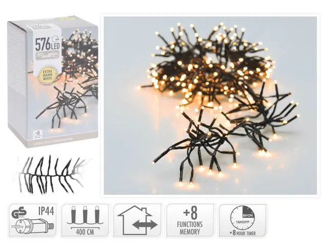 576 Φωτάκια LED - 4 Μέτρα + 3 Μέτρα σύνδεσης, Κανονική Διάταξη, με χειριστήριο, 8 προγράμματα, Μαύρο καλώδιο PVC - Extra Θερμό Λευκό AX8550320 2