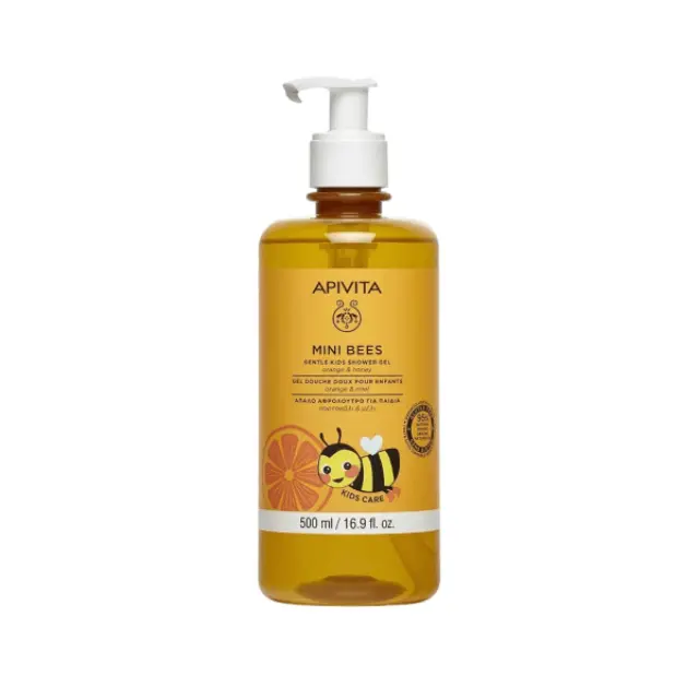 Apivita Mini Bees Απαλό Αφρόλουτρο Για Παιδιά 500ml. Φυσικό Καθαριστικό Σώματος με Μέλι & Πορτοκάλι για Ενυδατωμένο Δέρμα