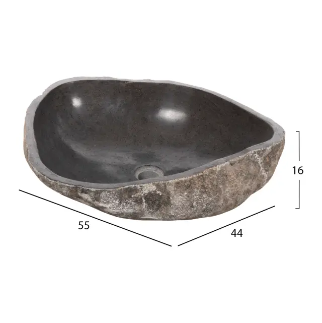 Νιπτήρας Stone Sink λαξευμένη πέτρα γκρι απόχρωση 55x44x16 εκ. 2