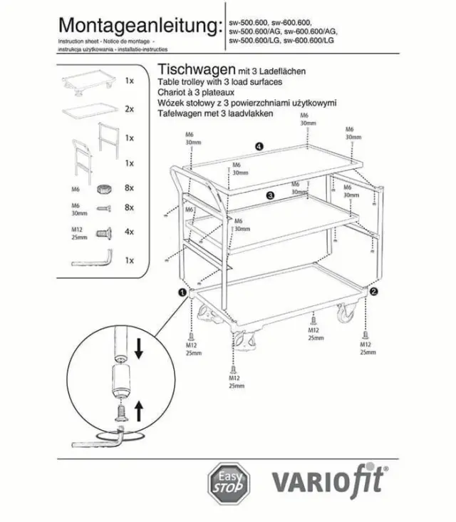 Variofit sw-600.600/AG Τρόλεϊ Μεταφοράς 3 Επιπέδων για Φορτίο Βάρους ως 250kg 2