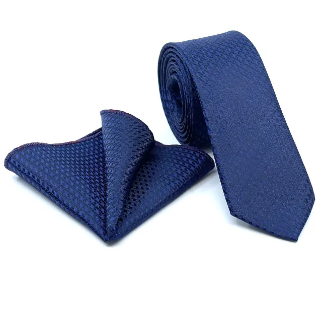 Μπλε Ζακάρ Γραβάτα Microfiber Σετ με Μαντηλάκι