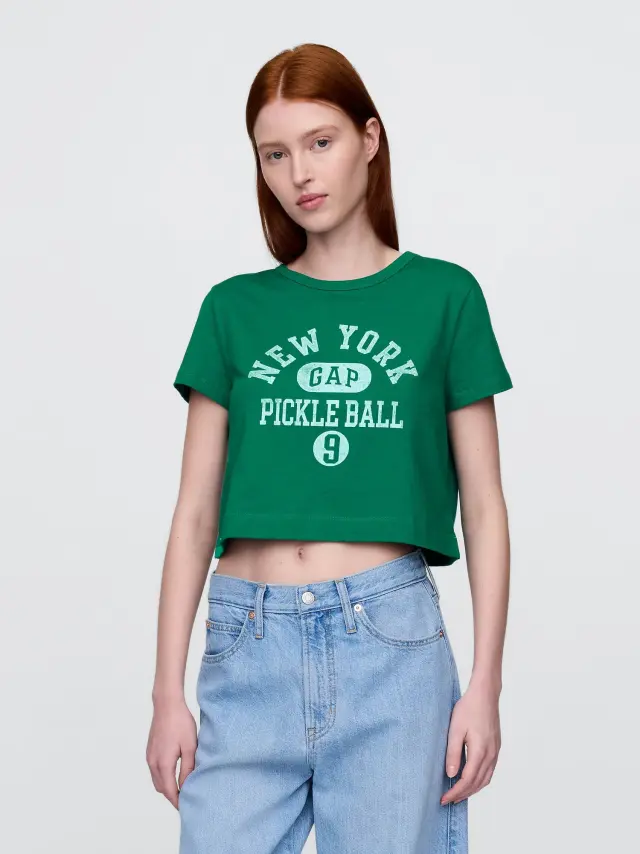 Πράσινη Οργανικό Βαμβάκι Vintage Cropped Μπλούζα Baize green logo - XS