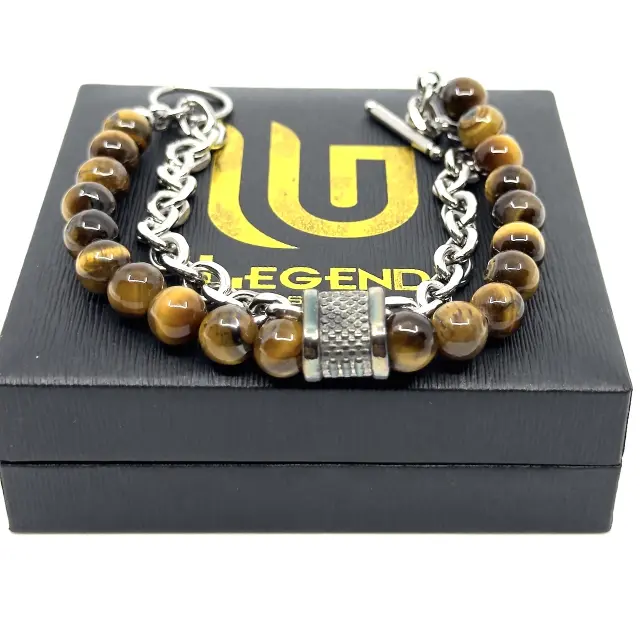 Tiger Eye Βραχιόλι Ανοξείδωτο Ατσάλι με Ασημί Αλυσίδα 2