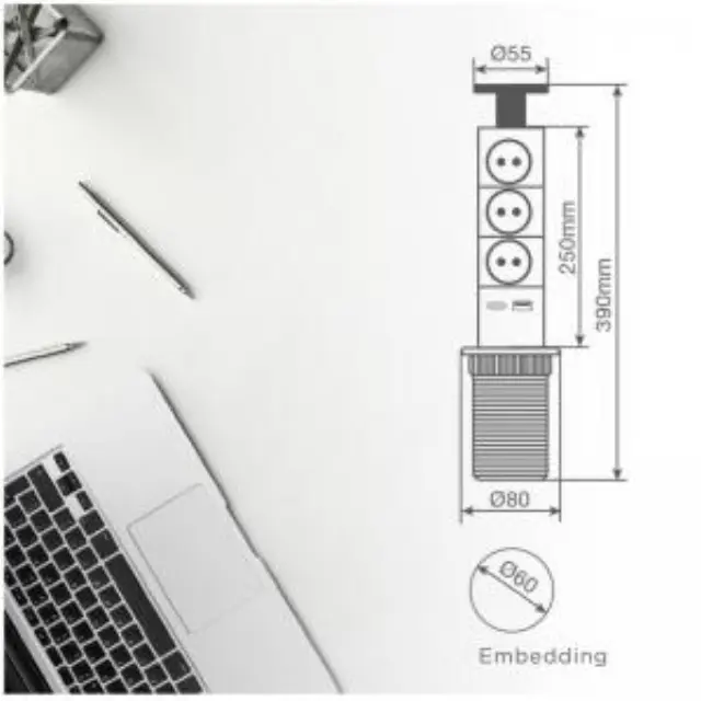 Πολύπριζο GSC 3 Θέσεων με Κουμπί On/Off, Θύρες USB A & USB C & Καλώδιο 1.4m (3 x 1.5mm) Μαύρο-Γκρι N70505 2