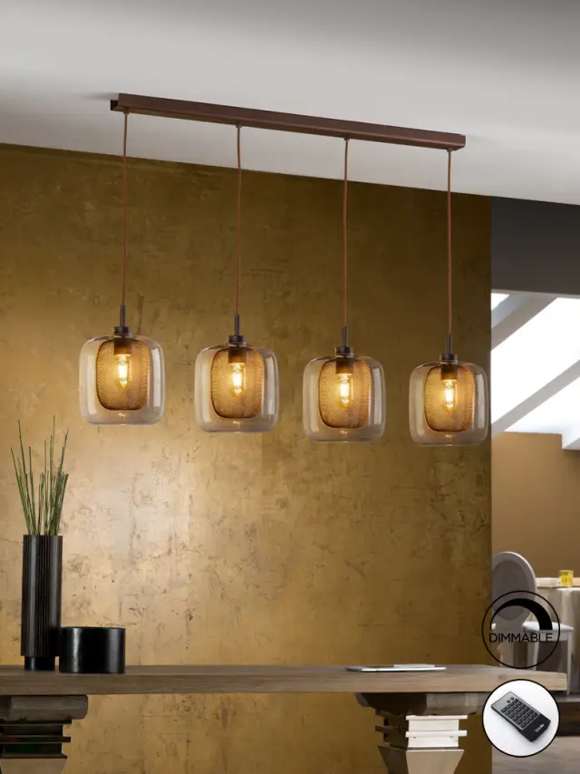 Fox 653422D – Κρεμαστό Φωτιστικό 4 Φώτων Chocolate | Dimmable E27 LED Με Τηλεχειριστήριο Σοκολατί