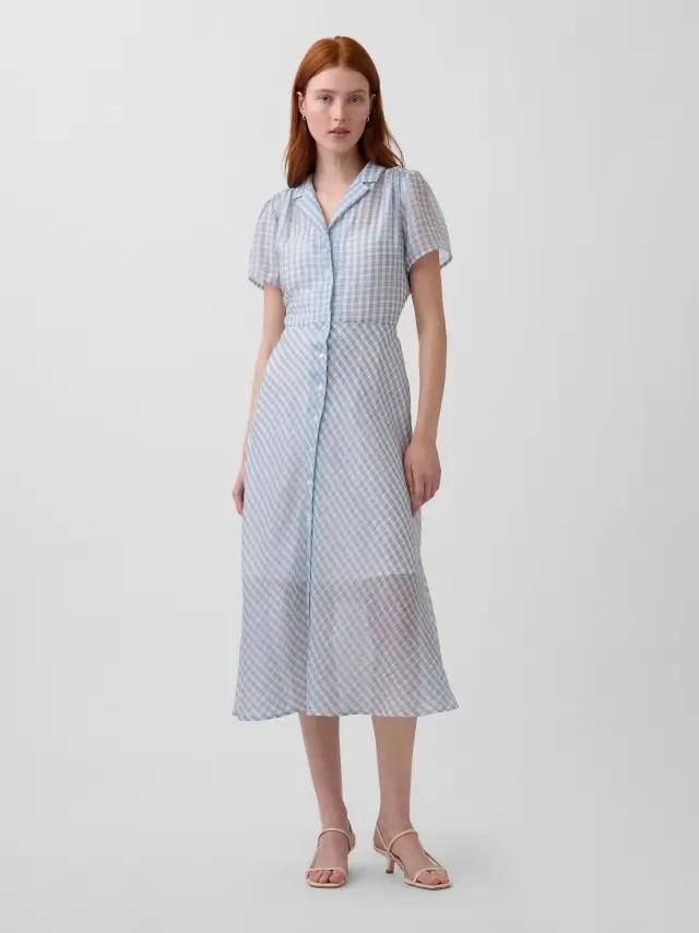 Διάφανο Midi Πουκάμισο Φόρεμα Blue gingham