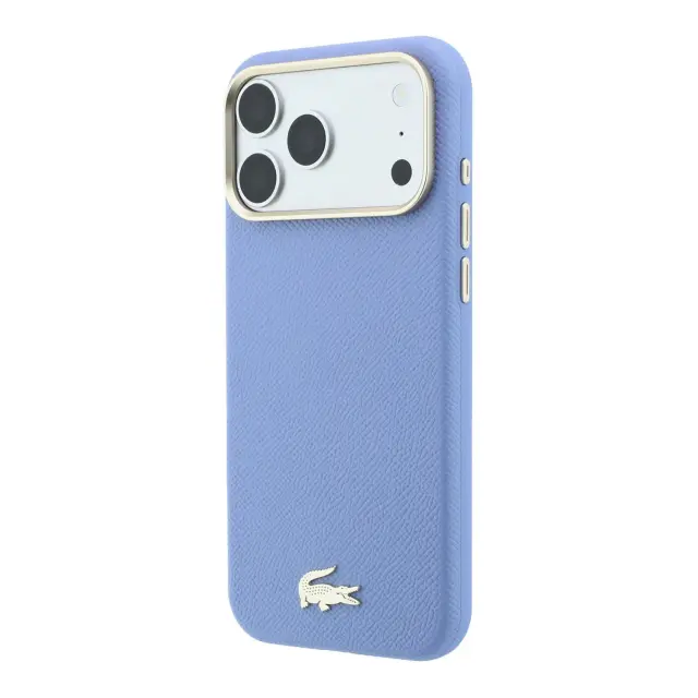 Lacoste PU Leather Champs Elysees Gold Logo MagSafe Case for iPhone 18 Pro Blue 2