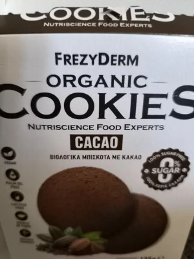 Frezyderm Organic Cookies Cacao 0% Sugar Βιολογικά Μπισκότα με Κακάο & 0% Ζάχαρη, 135g