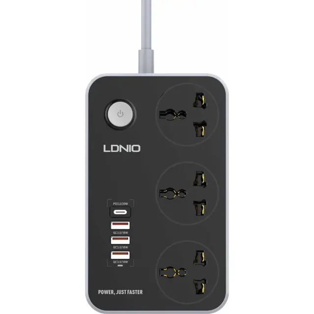 Ldnio Πολύπριζο 3 Θέσεων με Διακόπτη, 3 USB και Καλώδιο 2m Μαύρο SC3412