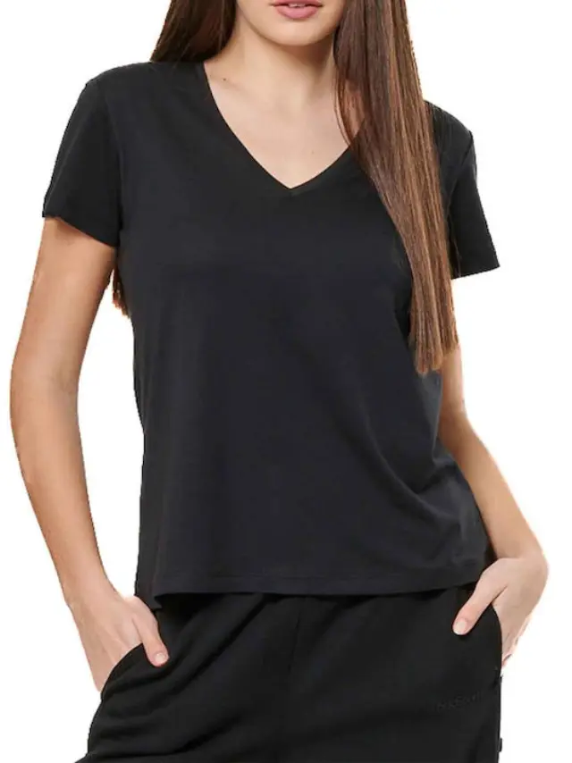 Body Action Γυναικείο T-shirt με V Λαιμόκοψη Off White - L