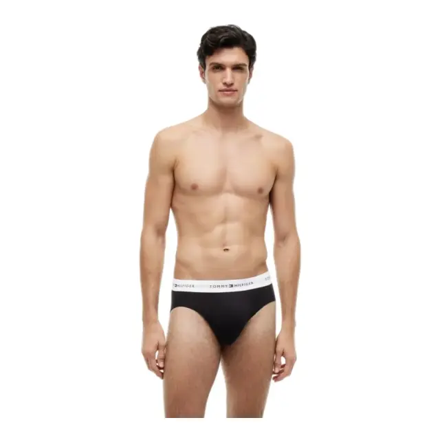 Tommy Hilfiger Ανδρικό Slip Logo Waistband - Τριπλό Πακέτο, Χρώμα Black-Black-Black White Wb 2
