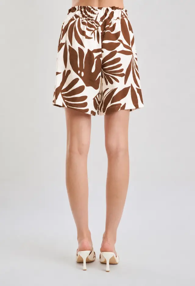 DESIREE Σόρτς με Μπεζ Tropical Print και Ελαστική Μέση Μπεζ - L 3