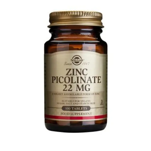 Solgar Zinc Picolinate 22mg Συμπλήρωμα Διατροφής Ψευδαργύρου για Τόνωση του Ανοσοποιητικού & της Αναπαραγωγικής Υγείας 100 ταμπλέτες