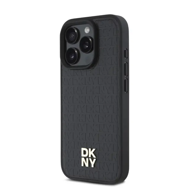 DKNY PU Leather Repeat Pattern Stack Logo MagSafe Case for iPhone 16 Pro Max Black 3