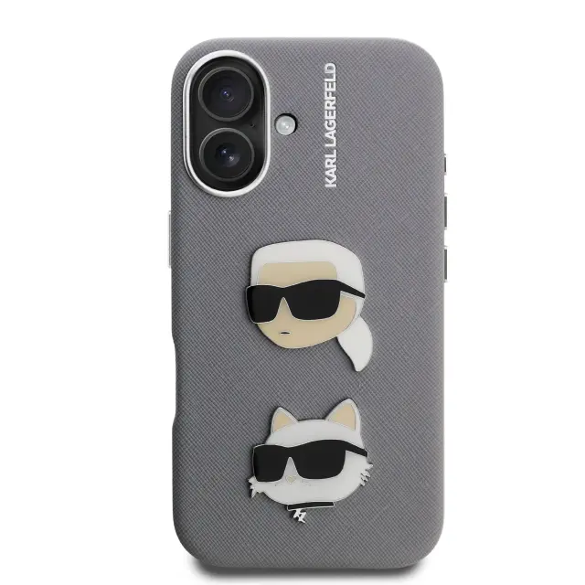 Karl Lagerfeld Grained PU K&CH Heads Case for iPhone 16 Grey 3