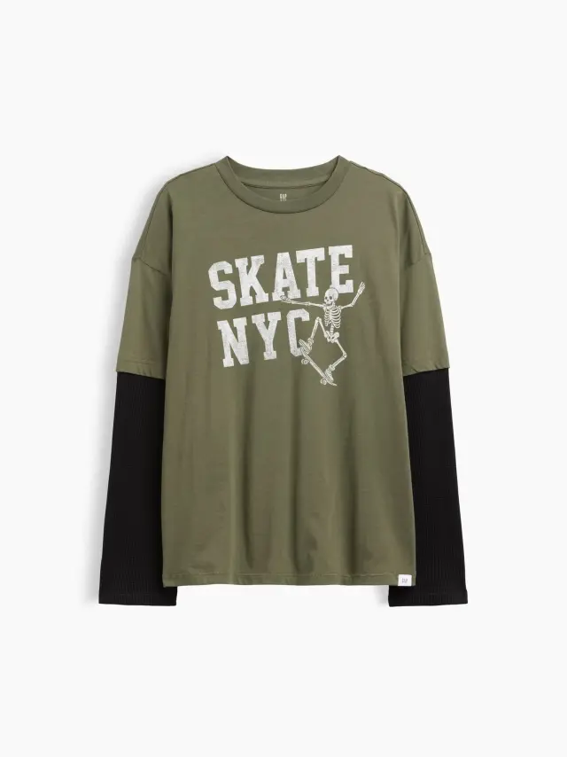 Παιδική Μπλούζα Χαλαρής Γραμμής με Σχέδια Tweed green